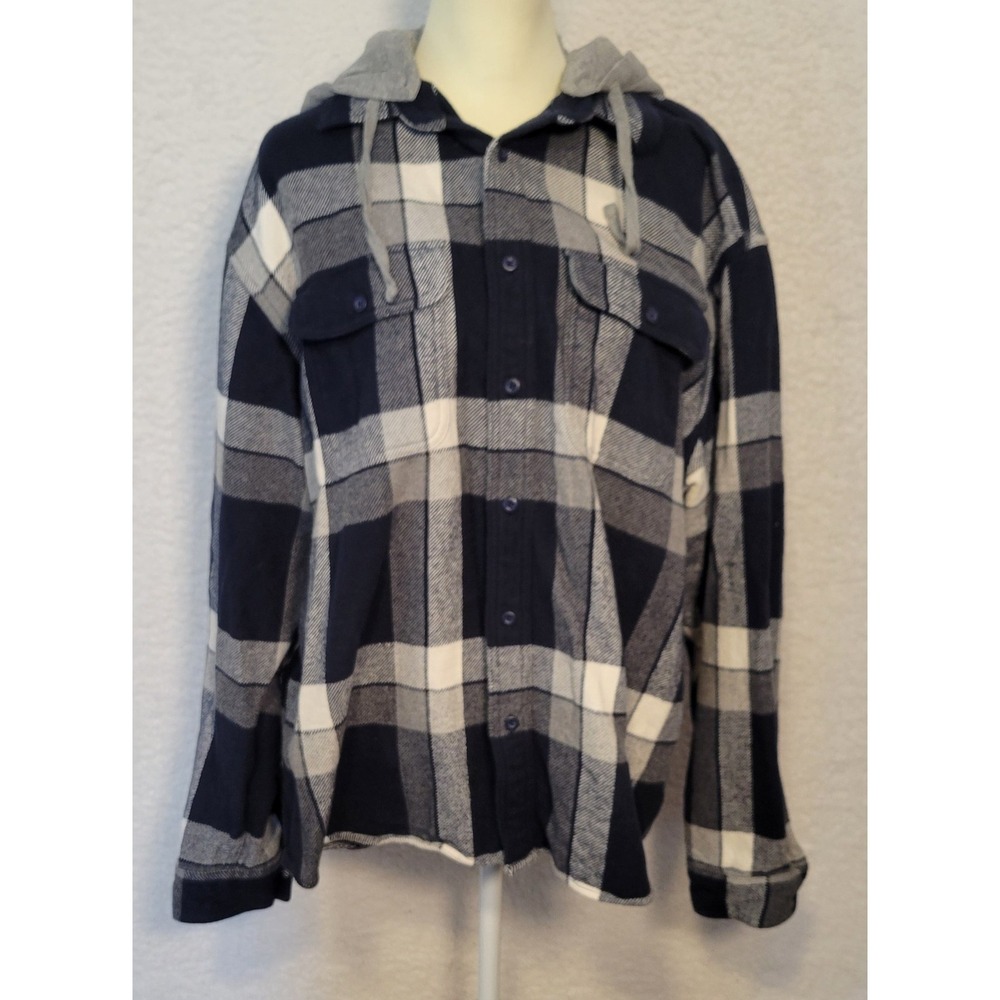 American Eagle Hooded Sweatshirt Plaid Size XL Button Long Sleeve 1342